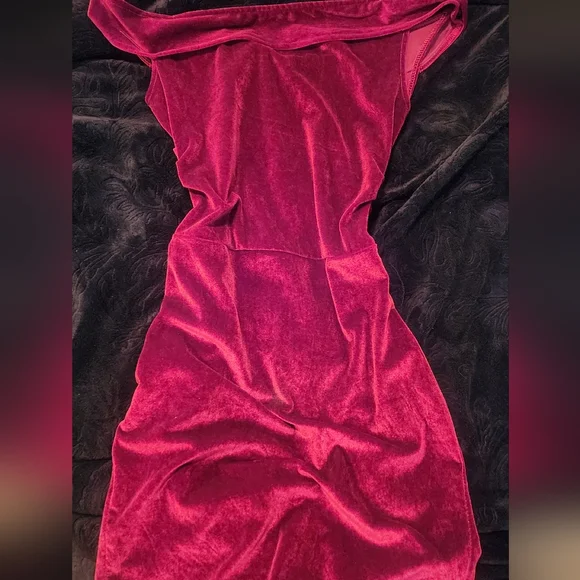 Stretchy Red Velvet Mini Dress - Picture 4 of 4